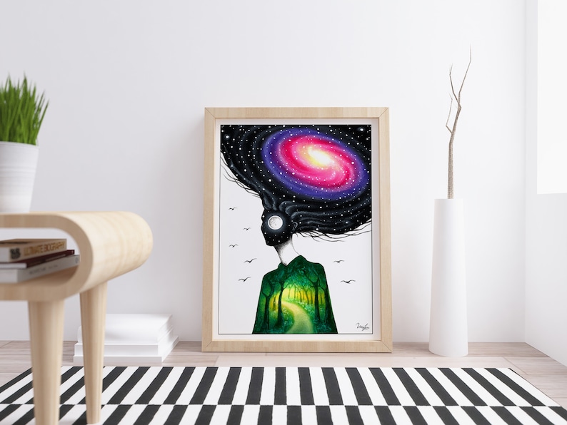 Art Surrealism Home Decor Wall Art Limited Edition Print Fine Art Print of my Original Oil Pastels Drawing Daughter Of Nature
