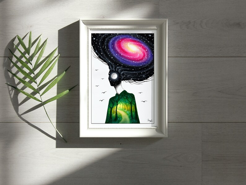 Art Surrealism Home Decor Wall Art Limited Edition Print Fine Art Print of my Original Oil Pastels Drawing Daughter Of Nature