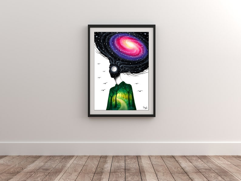 Art Surrealism Home Decor Wall Art Limited Edition Print Fine Art Print of my Original Oil Pastels Drawing Daughter Of Nature