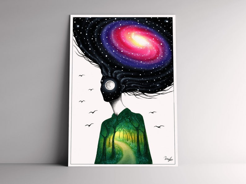 Art Surrealism Home Decor Wall Art Limited Edition Print Fine Art Print of my Original Oil Pastels Drawing Daughter Of Nature