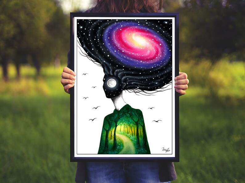 Art Surrealism Home Decor Wall Art Limited Edition Print Fine Art Print of my Original Oil Pastels Drawing Daughter Of Nature