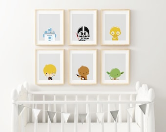 Star Wars Kwekerij Decor, AFDRUKBARE kunst, Star Wars Prints, Kwekerij Wall Art, Babykamer