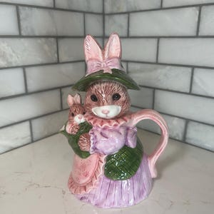 Vintage Ceramic Easter Bunny Mom and Baby Bunny Teapot