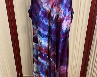 2X Ice Dye Ladies V-neck Midi Dress, Tie dye slip dress, Boho Summer dress, Vacation wear, Sleeveless tie dye rayon dress, gift for her
