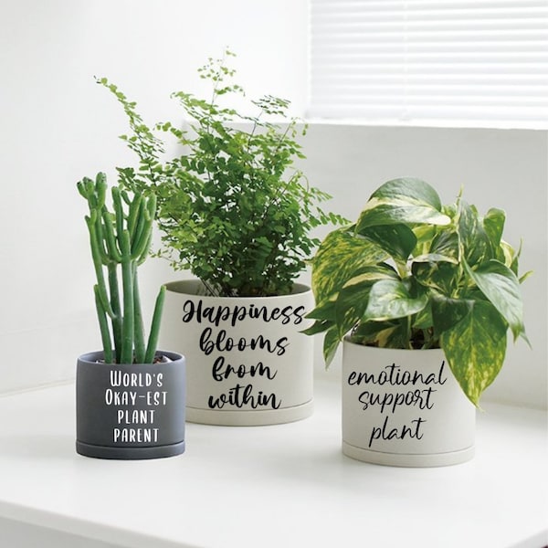 Planter Decals, Happiness Blooms From Within, Emotional Support Plant, Cheaper Than Therapy, DIY, Punny, Plants, Flower Pots, Garden