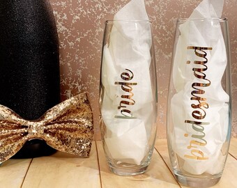 Bridesmaid Champagne Flute - Stemless - Champagne Glass - Bridesmaid Proposal - Bride - Matron of Honor - Maid of Honor