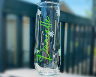 Personalized Champagne Flute w/Etched Palm Trees
