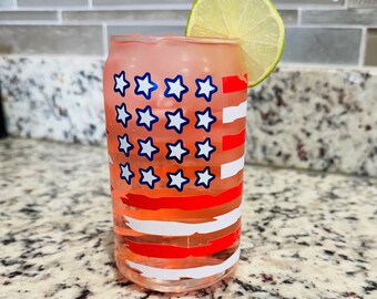 COLOR CHANGING American Flag Can Glass - Rustic / Vintage Flag Tumbler