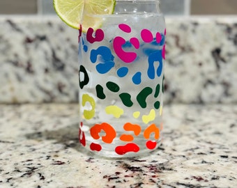 COLOR CHANGING Rainbow Leopard Can Glass - Leopard Tumbler - Pride Tumbler