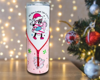 Out Here Lookin' Like a Snack Zipper Tumbler - Christmas Tree Cake Tumbler - Pink Christmas Tumbler - Funny Holiday Cup