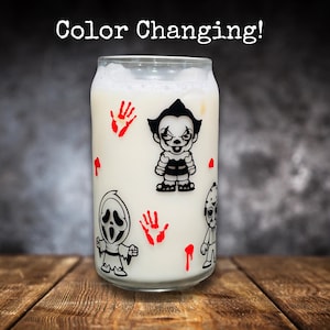 Horror Serial Killers Glass - Spooky Horror Glass - Cute Halloween Cup - Creepy Cute Slasher Drinkware - Gothic Horror Gift - Color Changing