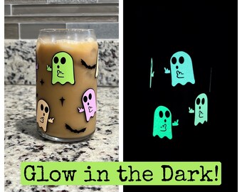 GLOW in the Dark Middle Finger Ghost Beer Can Glass - Halloween Iced Coffee Glass