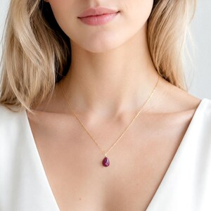 Dainty Ruby Necklace, Natural Gemstone Pendant, Gift For Girlfriend, Minimalist Raw Crystal Jewellery, July Birthstone Birthday Gift For Her