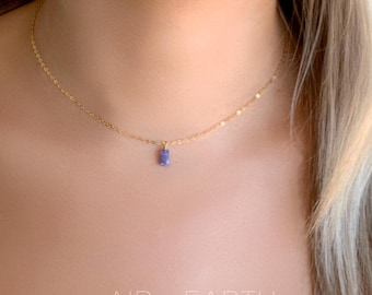 Tiny Tanzanite Necklace, Raw Crystal Necklace, Crystal Choker, Dainty Minimalist Rough Gemstone Necklace, December Birthstone, Gift For Her