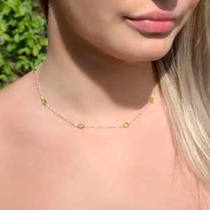 Peridot Necklace, Dainty Crystal Choker, Raw Crystal Necklace, Simple Tiny Minimalist Gemstone Jewellery, August Birthstone, Gift for Her