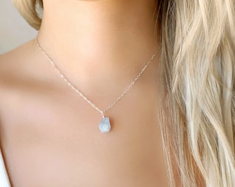 Raw Aquamarine Necklace, Natural Gemstone Pendant, Raw Crystal Necklace, March Birthstone, Minimalist Nature Lover Jewellery, Gift For Her