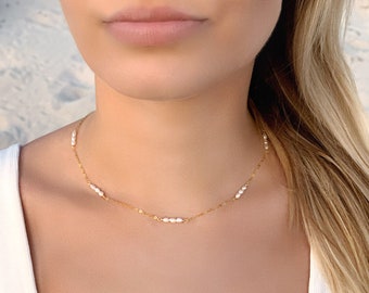 Dainty Pearl Choker, Tiny Pearl Necklace for Bride or Bridesmaids, Minimalist Layering Necklace, Real Pearl June Birthstone Gift For Her