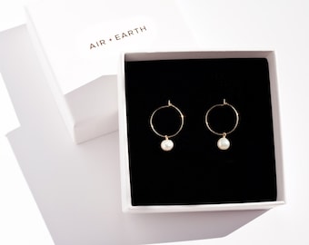 Pearl Hoop Earrings, Small Pearl Hoops, Freshwater Pearl Hoops, Real Pearl Earrings, Small Gold Filled Hoops, June Birthstone, Gift For Her