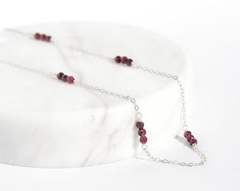 Dainty Garnet Necklace, Raw Crystal Necklace, Tiny Crystal Choker, Small Minimalist Gemstone Jewellery, January Birthstone Gift For Her