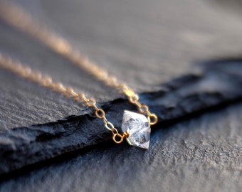 Herkimer Diamond Necklace, Dainty Crystal Choker, Raw Crystal Necklace, Minimalist Small Gemstone Pendant, April Birthstone Gift For Her