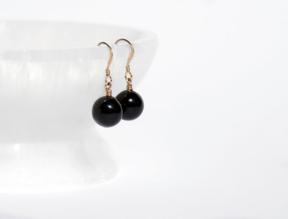 Black Obsidian Earrings, Dainty Crystal Earrings, Minimalist Goth Earrings, Empath Protection Jewellery, November Birthstone, Gift For Her