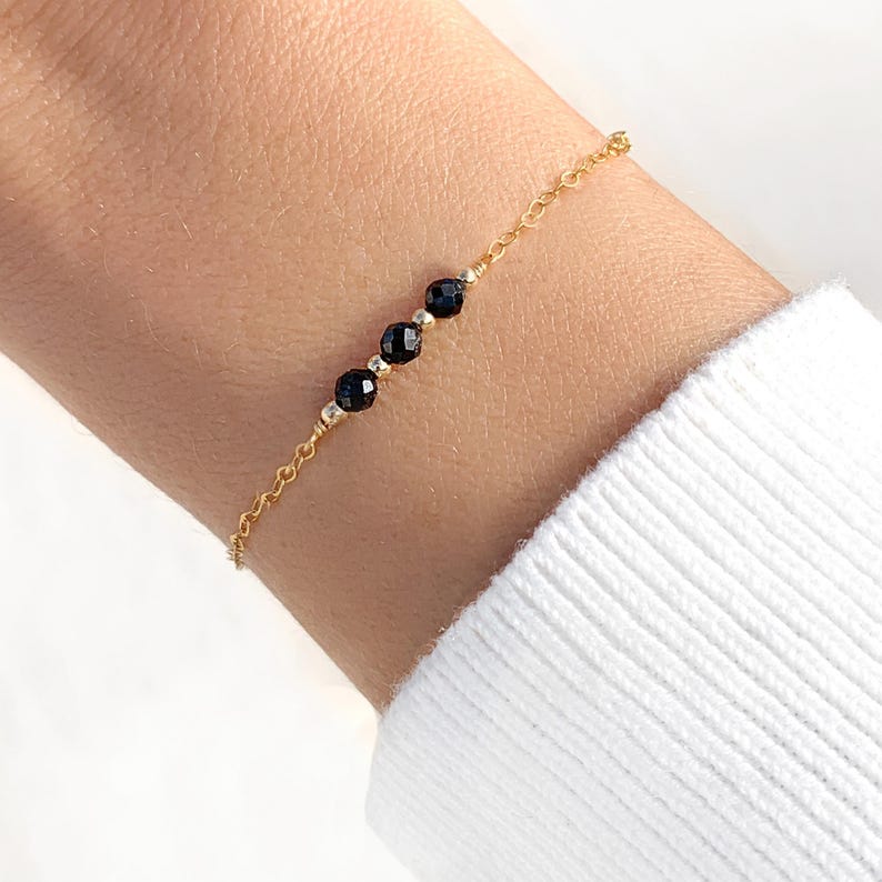 Black Tourmaline Bracelet, Empath Protection, Raw Crystal Bracelet, Minimalist Goth Jewellery, October Birthstone Best Friend Gift For Her image 1