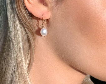 Pearl Drop Earrings, Dainty Freshwater Pearl Earrings, Classic Bride Earrings, Minimalist Bridesmaid Earrings, June Birthstone Gifts For Her