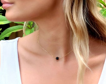 Obsidian Necklace, Empath Protection, Raw Crystal Necklace, Tiny Black Crystal Choker, Dainty Minimalist Gemstone Jewellery, Gift For Her