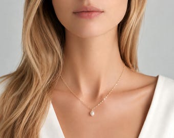 Natural Pearl Necklace, Dainty Pearl Pendant, Minimalist Beach Wedding, Bridal Boho Jewellery, Real Pearl Necklace, Bridesmaid Gifts For Her