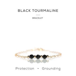Black Tourmaline Bracelet, Empath Protection, Raw Crystal Bracelet, Minimalist Goth Jewellery, October Birthstone Best Friend Gift For Her image 2
