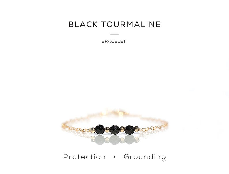 Black Tourmaline Bracelet, Empath Protection, Raw Crystal Bracelet, Minimalist Goth Jewellery, October Birthstone Best Friend Gift For Her image 2