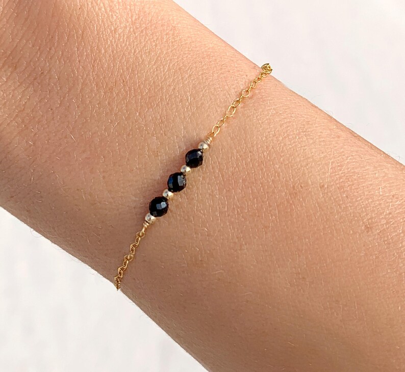 Black Tourmaline Bracelet, Empath Protection, Raw Crystal Bracelet, Minimalist Goth Jewellery, October Birthstone Best Friend Gift For Her image 3