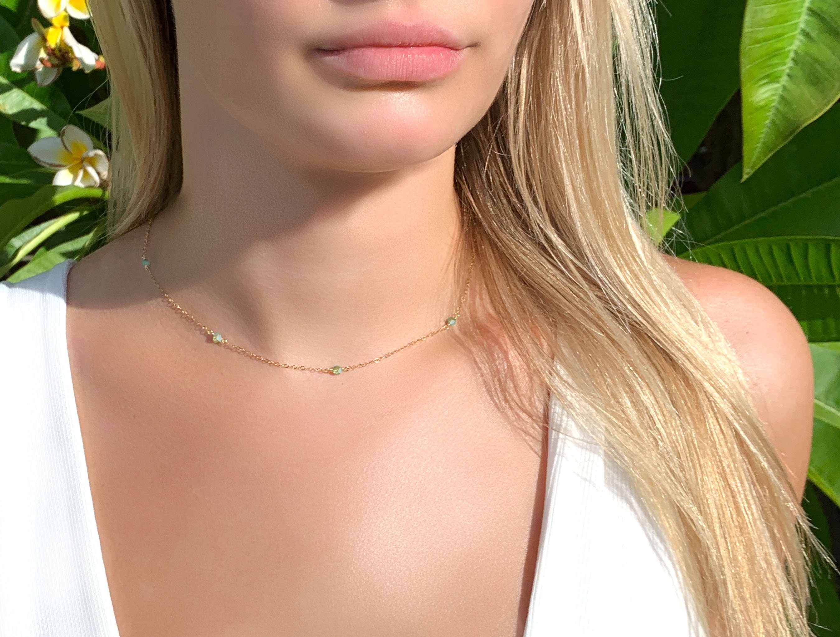 Tiny Peridot Necklace, Small Crystal Choker, Raw Crystal Necklace For…