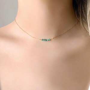 Tiny Emerald Necklace, Dainty Raw Crystal Choker, Natural Minimalist Gemstone Jewellery, May Birthstone, Birthday Gift For Her image 4