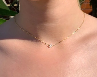 Herkimer Diamond Necklace, Dainty Crystal Choker, Raw Crystal Necklace, April Birthstone, Minimalist Gemstone Jewellery, Gift For Her