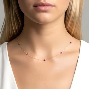 Dainty Ruby Necklace: Tiny Crystal Choker, Raw Crystal Necklace, Small Minimalist Gemstone Jewellery, July Birthstone Gift For Her