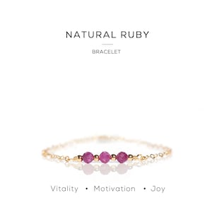 Natural Ruby Bracelet, Raw Crystal Jewellery, Tiny Gemstones on Gold Filled Sterling Silver Chain, Minimalist July Birthstone Gift For Her