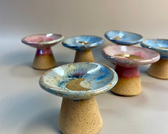 Handmade ceramic mini pedestal gold moon dish