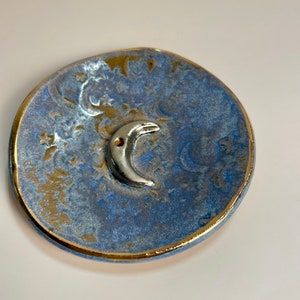 Handmade ceramic silver crescent moon incense holder