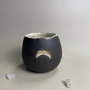 Handmade ceramic dark clay crescent moon vase
