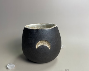 Handmade ceramic dark clay crescent moon vase