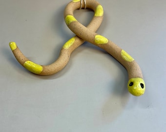 Handmade ceramic yellow spotted Snake Talisman Hanging