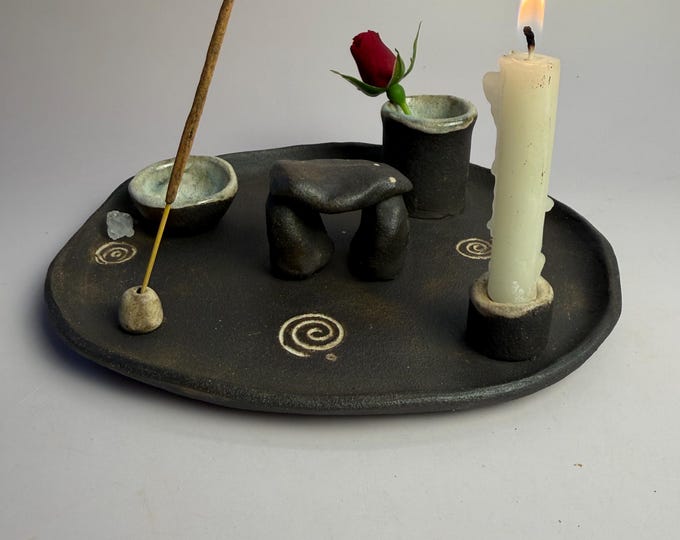 Neolithic Candle Neolithic Inspired Four Element Ritual Dish With Dolmen Altar | Ceramic ...