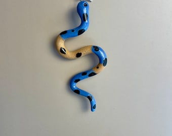 Handmade ceramic black and blue spotted Snake Talisman