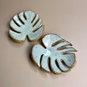Handmade ceramic Monstera leaf dishes