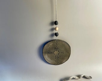 Ceramic handmade Labyrinth wall hanging with beads