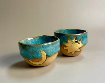 Handmade ceramic gold sun cup