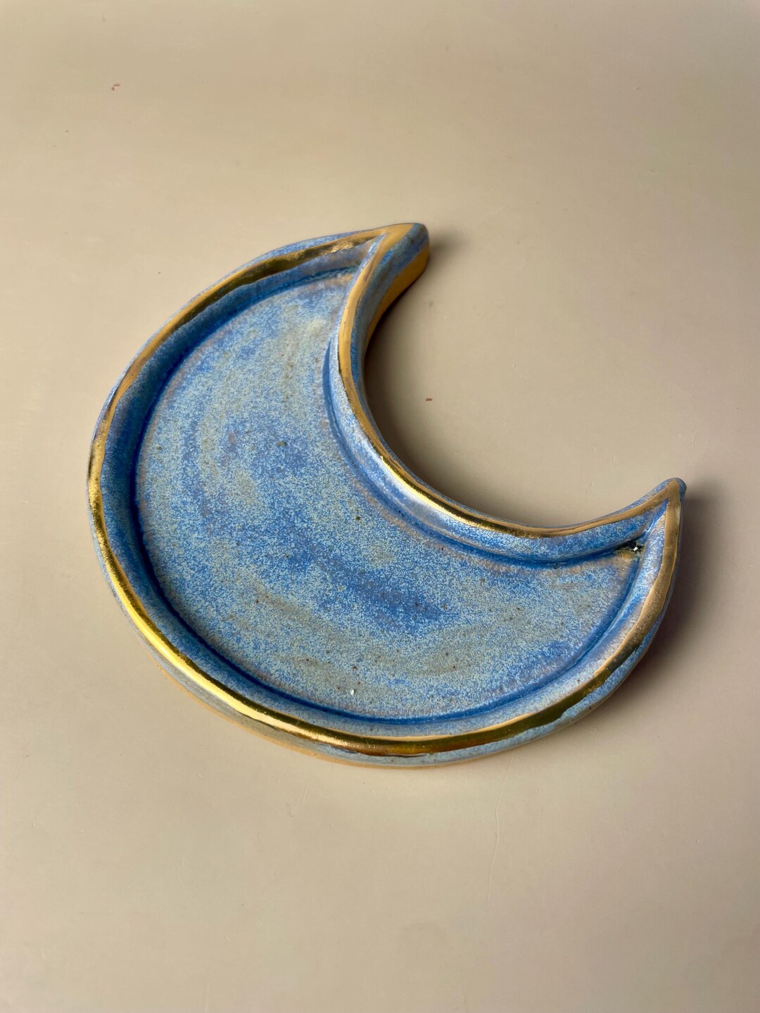 Handmade Ceramic Small Blue and Gold Crescent Moon Dish - Etsy