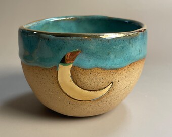 Handmade ceramic turquoise gold crescent moon cup