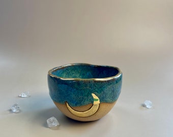 Handmade ceramic turquoise and blue gold crescent moon cup